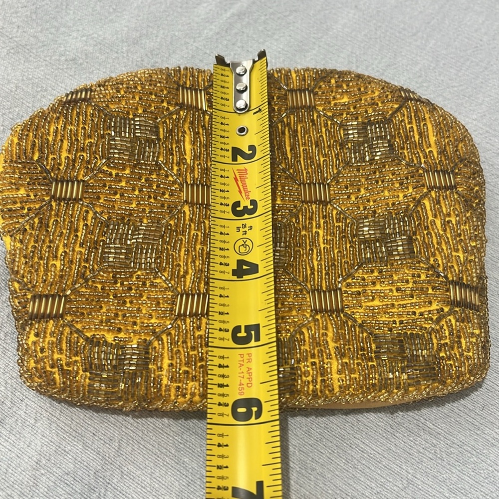 Vintage 60s La Regale Yellow Gold Bugle Beaded Evening Purse  snap closure - Picture 6 of 7